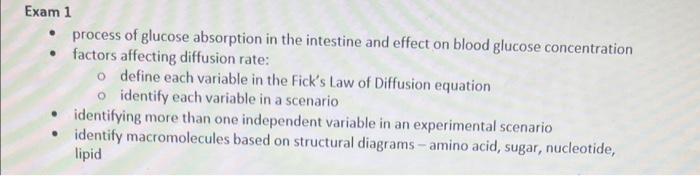 Solved Exam 1 process of glucose absorption in the intestine | Chegg.com