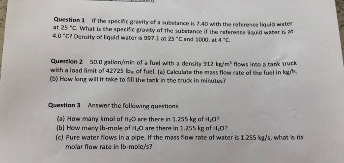Solved Question 1 If the specific gravity of a substance is | Chegg.com