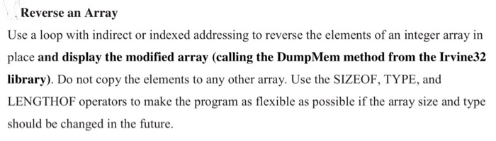 Reverse an Array Use a loop with indirect or indexed | Chegg.com