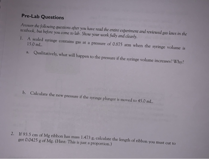 Solved Pre Lab Questions Answer The Following Questions 4977