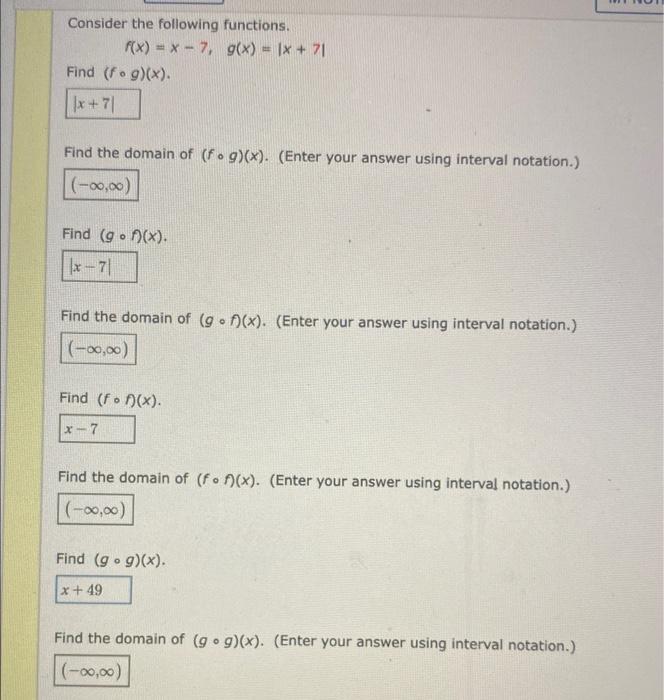 Solved Consider The Following Functions F X X−7 G X ∣x 7∣