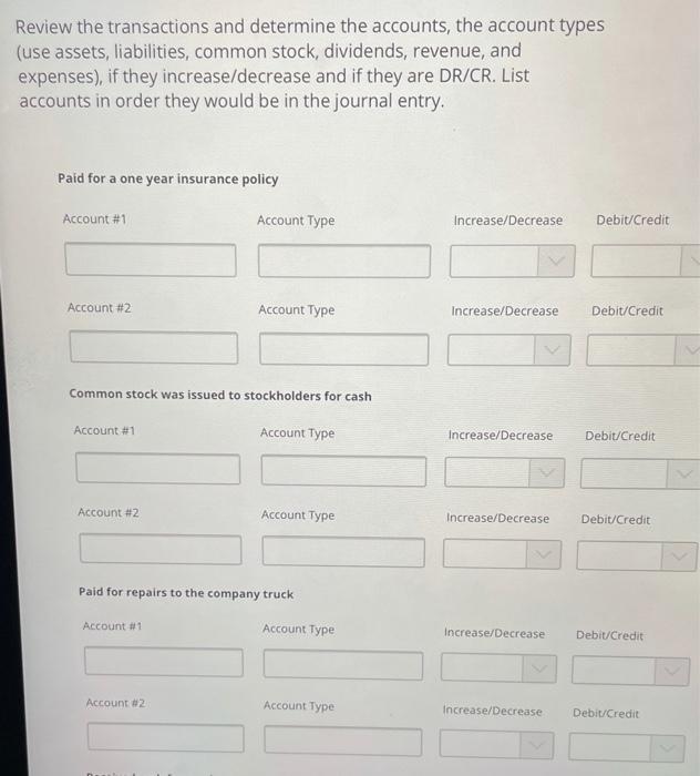 Solved Review the transactions and determine the accounts, | Chegg.com