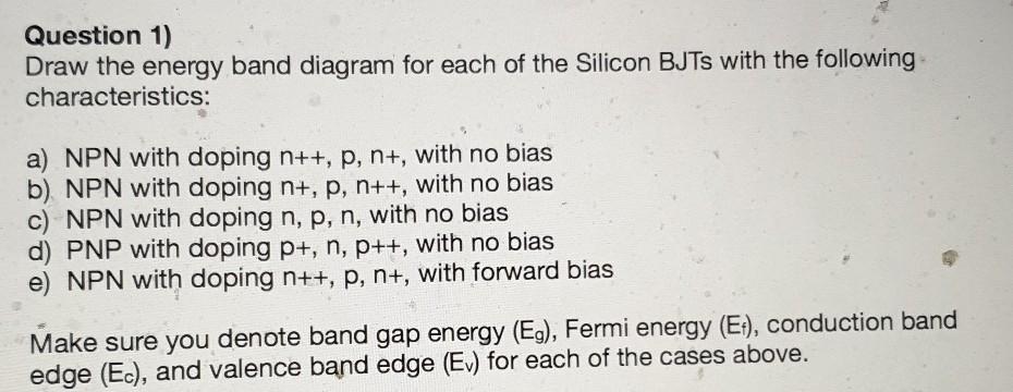Solved Question 1) Draw the energy band diagram for each of | Chegg.com