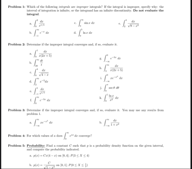 Solved Problem 1: Which of the following integrals are | Chegg.com