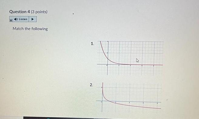 Question 4 (3 points) Listen Match the following 1. 2.