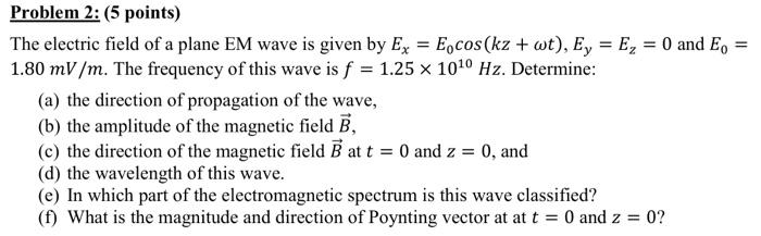 Solved The electric field of a plane EM wave is given by | Chegg.com