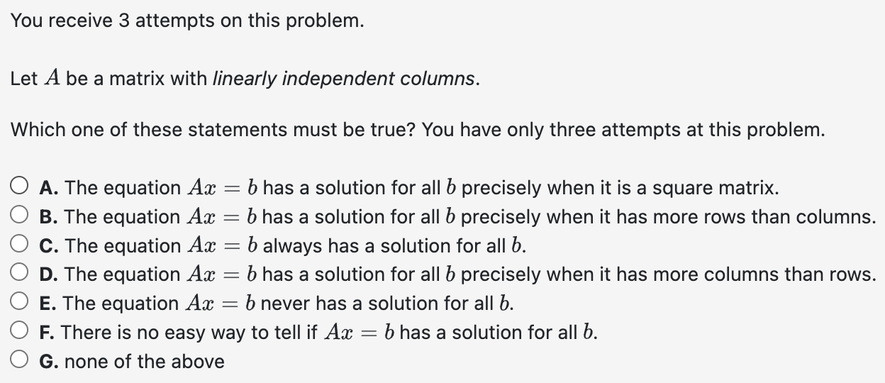 Solved You receive 3 ﻿attempts on this problem.Let A ﻿be a | Chegg.com