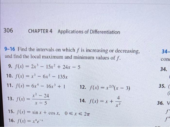 Solved 306 CHAPTER 4 Applications of Differentiation 34- | Chegg.com