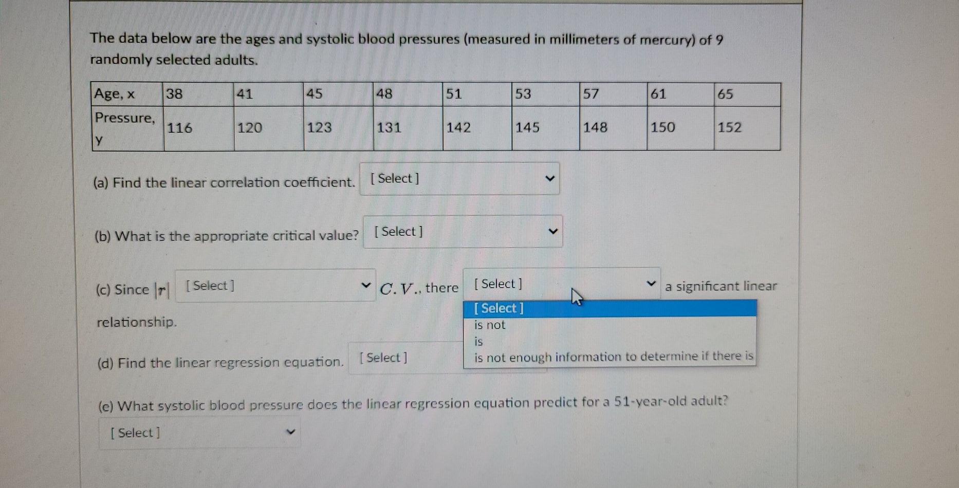 Solved The data below are the ages and systolic blood | Chegg.com