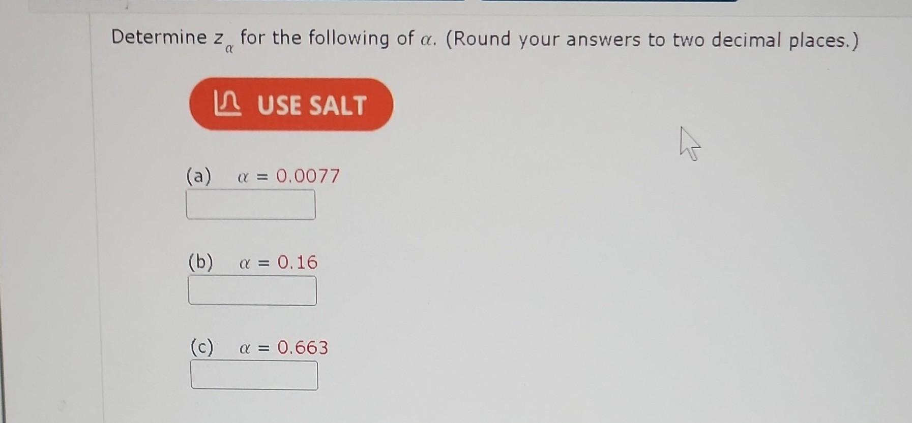 Determine Zα For The Following Of α www.chegg.com