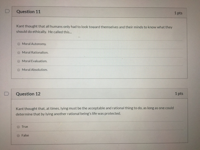 Solved Question 9 1 pts It could be argued that Kant's | Chegg.com