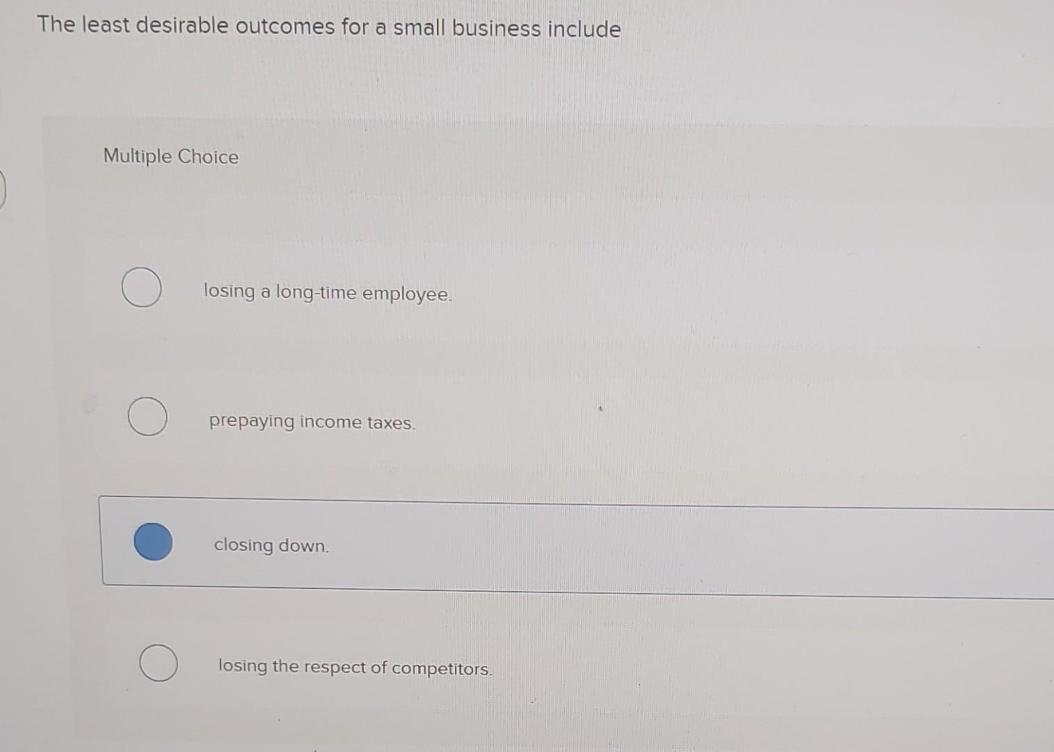 Solved The least desirable outcomes for a small business | Chegg.com