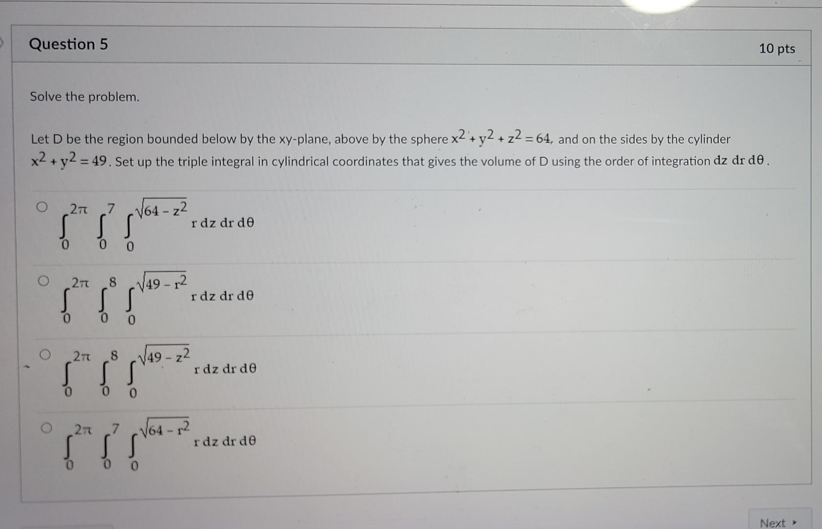 Solved Question 5 10 pts Solve the problem. Let D be the | Chegg.com