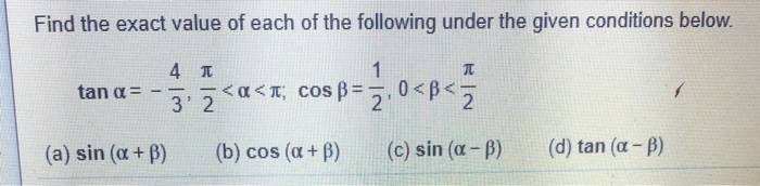 Solved Find the exact value of each of the following under | Chegg.com