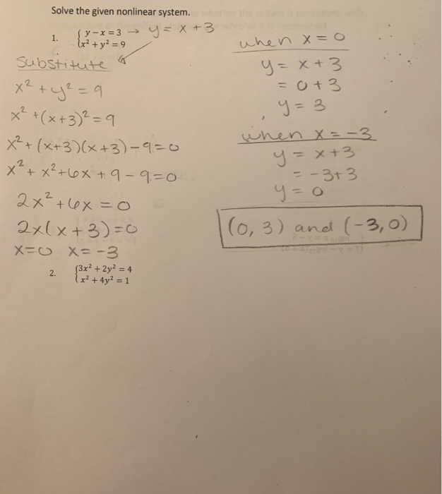 Solved Solve The Given Nonlinear System Y X 3 Y X 3 1 When Chegg Com