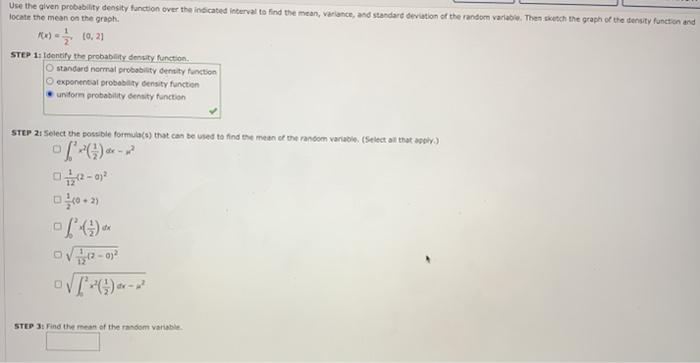 Solved Use the given probability density function over the | Chegg.com