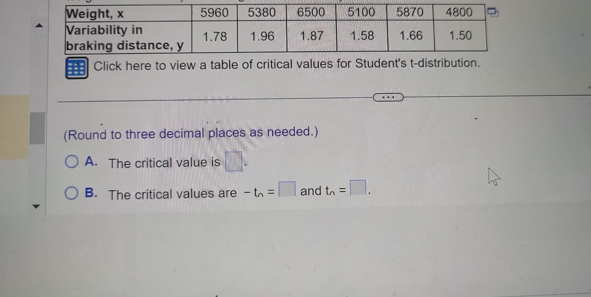 Solved The weights (in pounds) of 6 vehicles and the | Chegg.com