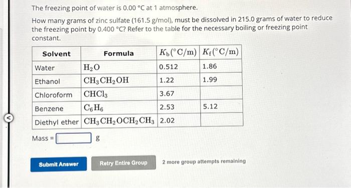 Solved The freezing point of water is 0.00∘C at 1 | Chegg.com