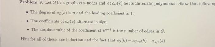 Solved Problem 9: Let G be a graph on n nodes and let cG(k) | Chegg.com