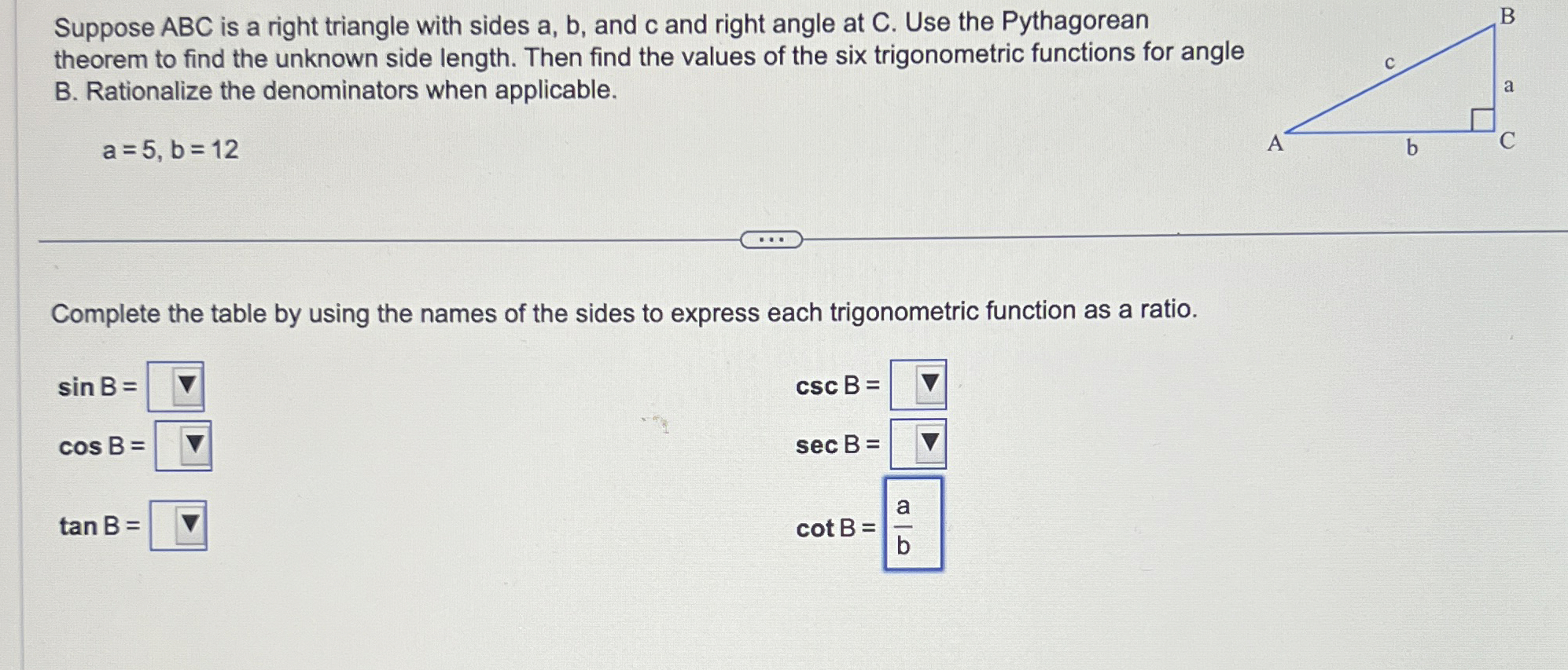 Solved Suppose ABC is a right triangle with sides a,b, ﻿and