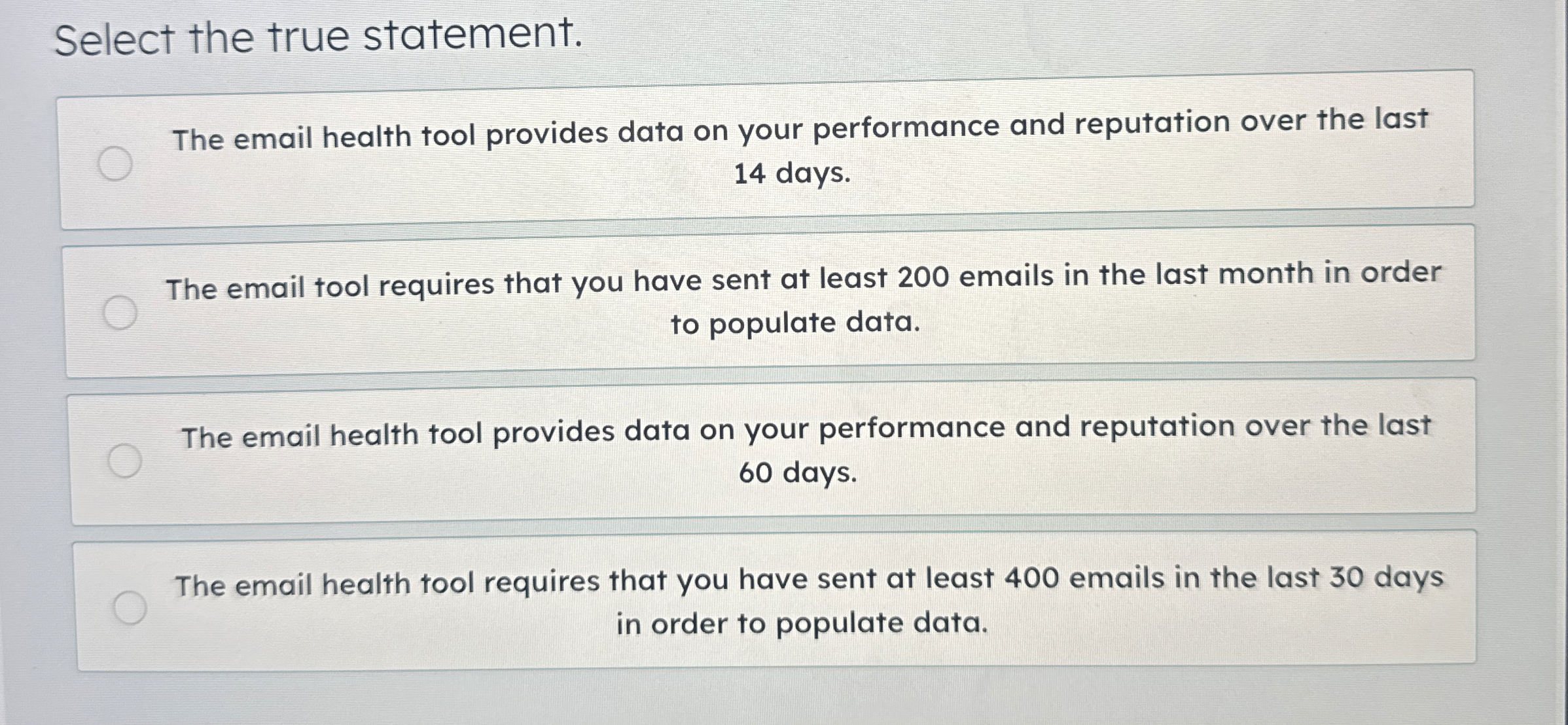 Solved Select the true statement.The email health tool | Chegg.com