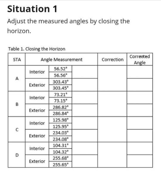 Solved Situation 1 Adjust the measured angles by closing the | Chegg.com