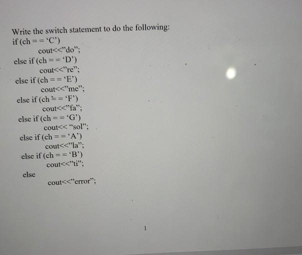Solved Write the switch statement to do the following: if | Chegg.com