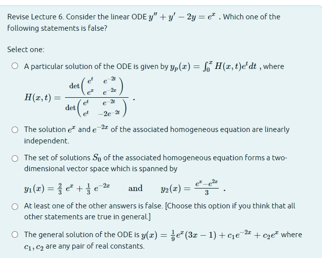 Solved Revise Lecture 6. ﻿Consider the linear ODE | Chegg.com