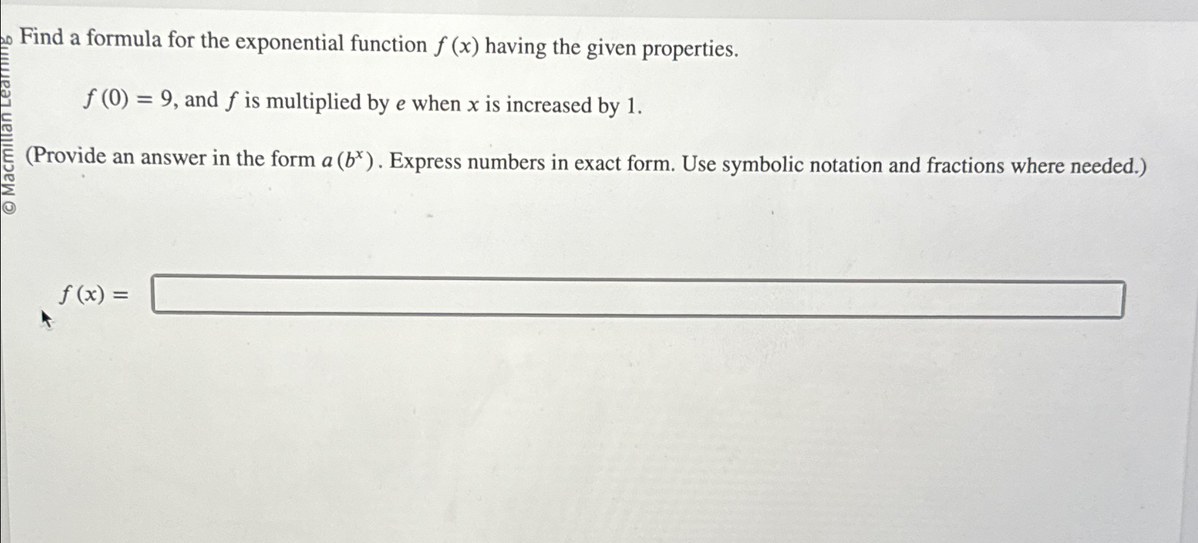 Solved Find a formula for the exponential function f(x) | Chegg.com