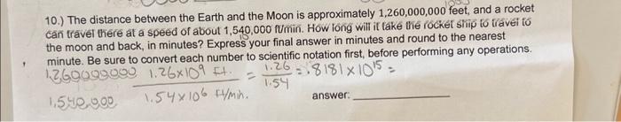 Solved 10.) The distance between the Earth and the Moon is | Chegg.com