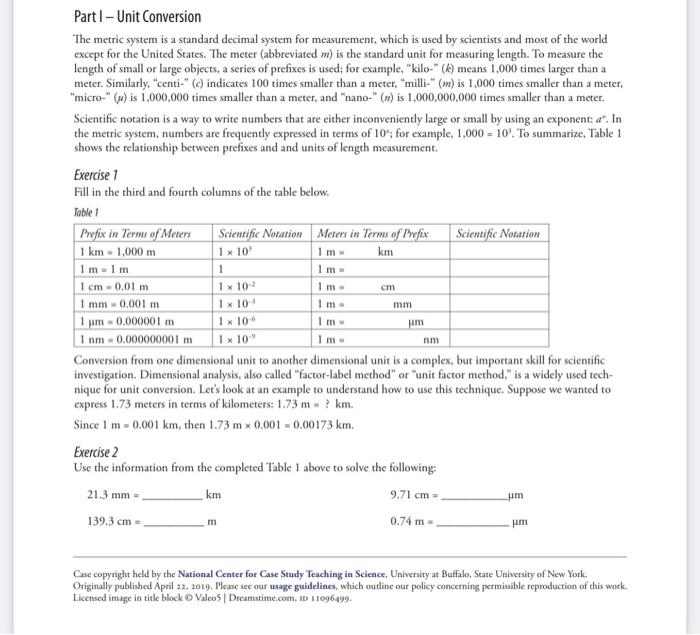 Part 1 - Unit Conversion The metric system is a | Chegg.com
