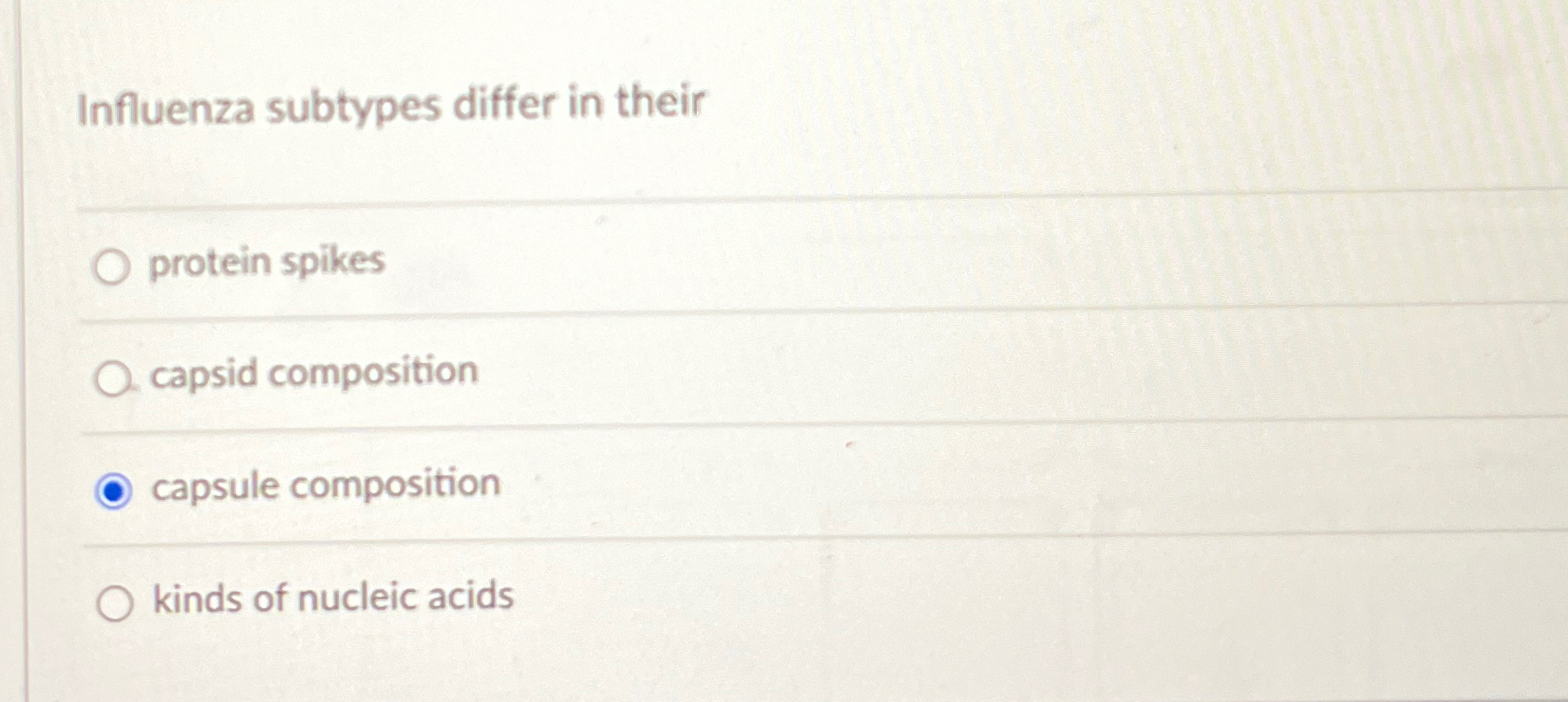Solved Influenza subtypes differ in theirq,protein | Chegg.com