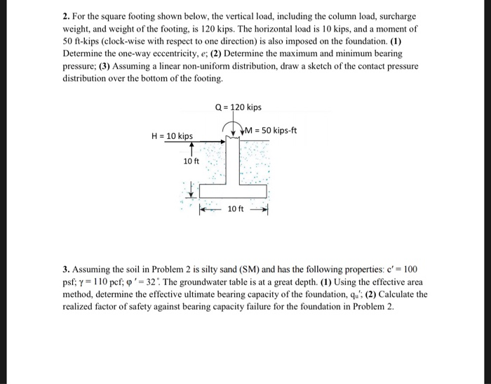 Solved 2. For the square footing shown below, the vertical