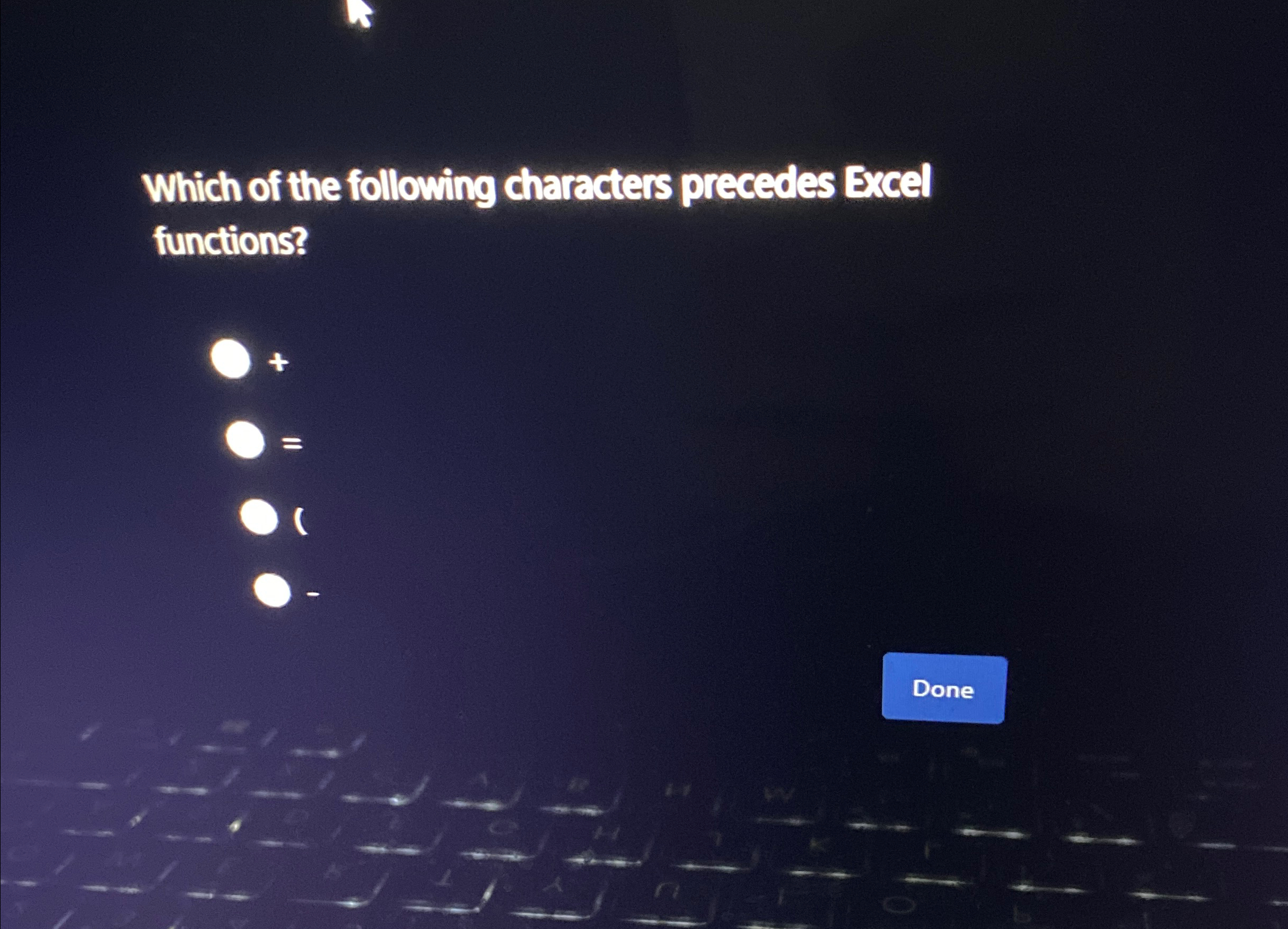 Solved Which of the following characters precedes Excel | Chegg.com