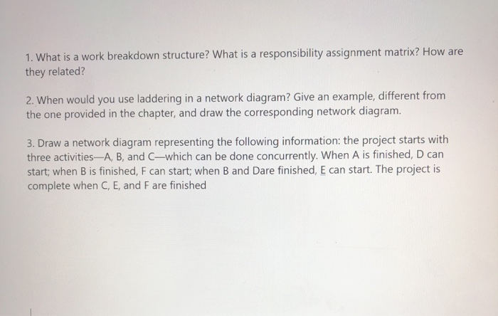 Solved 1. What is a work breakdown structure? What is a | Chegg.com