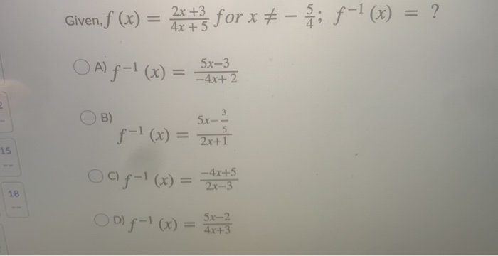 Solved 2x 3 Given F X 4x 5 For X 2 8 1 X Oa Chegg Com