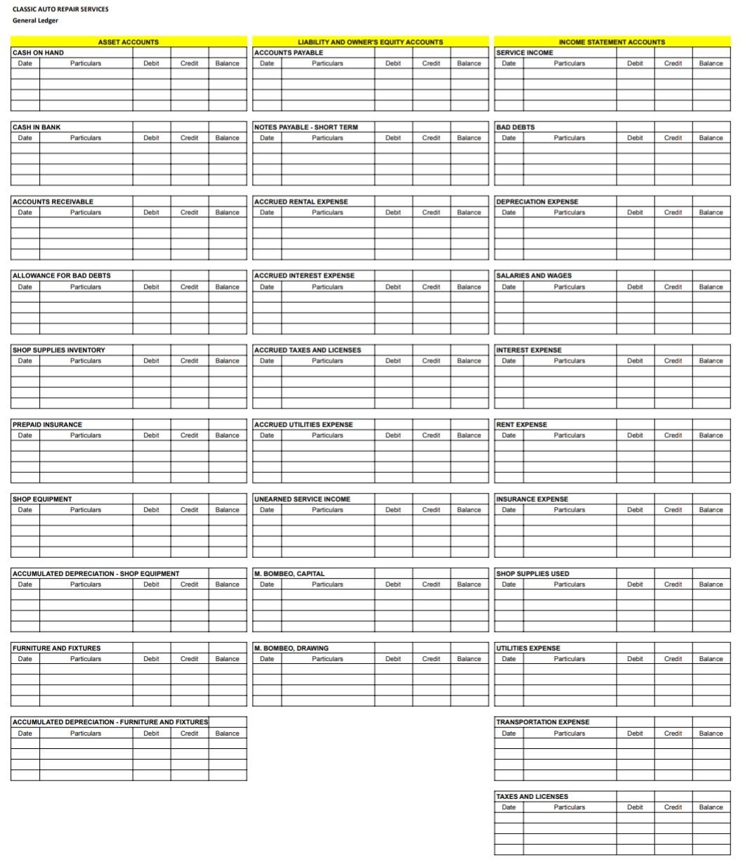 Solved CLASSIC AUTO REPAIR SERVICES General Ledger ASSET