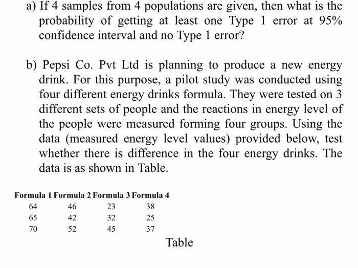 Solved a) If 4 samples from 4 populations are given, then | Chegg.com