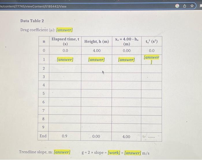 Data Table 1 b Mass of baseball [answer] kg Diameter