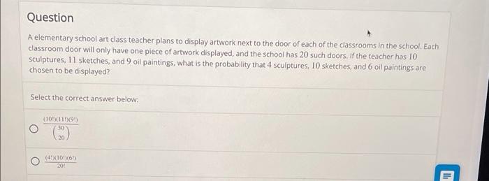 Solved Question A elementary school art class teacher plans | Chegg.com