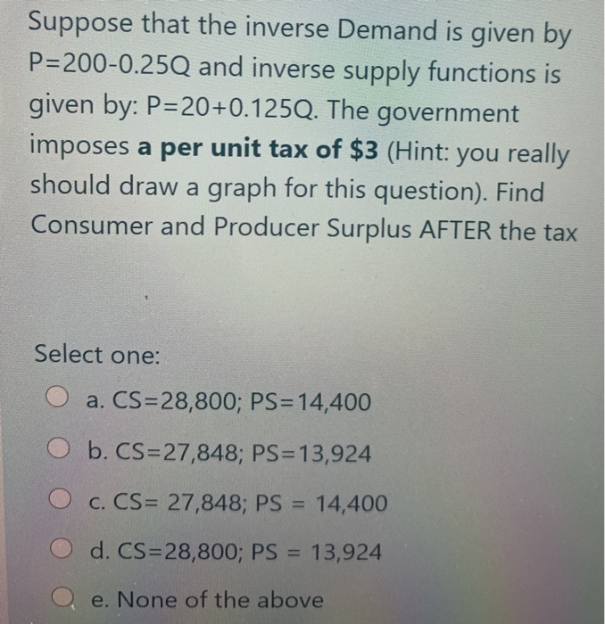 Solved Suppose that the inverse Demand is given by