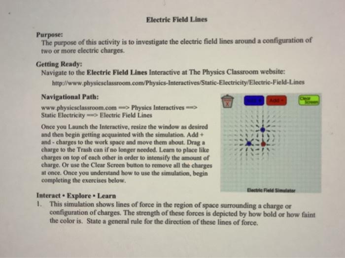 Solved Electric Field Lines Purpose: The purpose of this | Chegg.com
