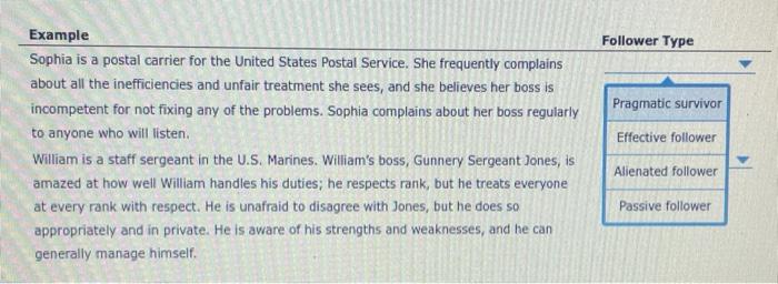 Example
Sophia is a postal carrier for the United States Postal Service. She frequently complains about all the inefficiencie