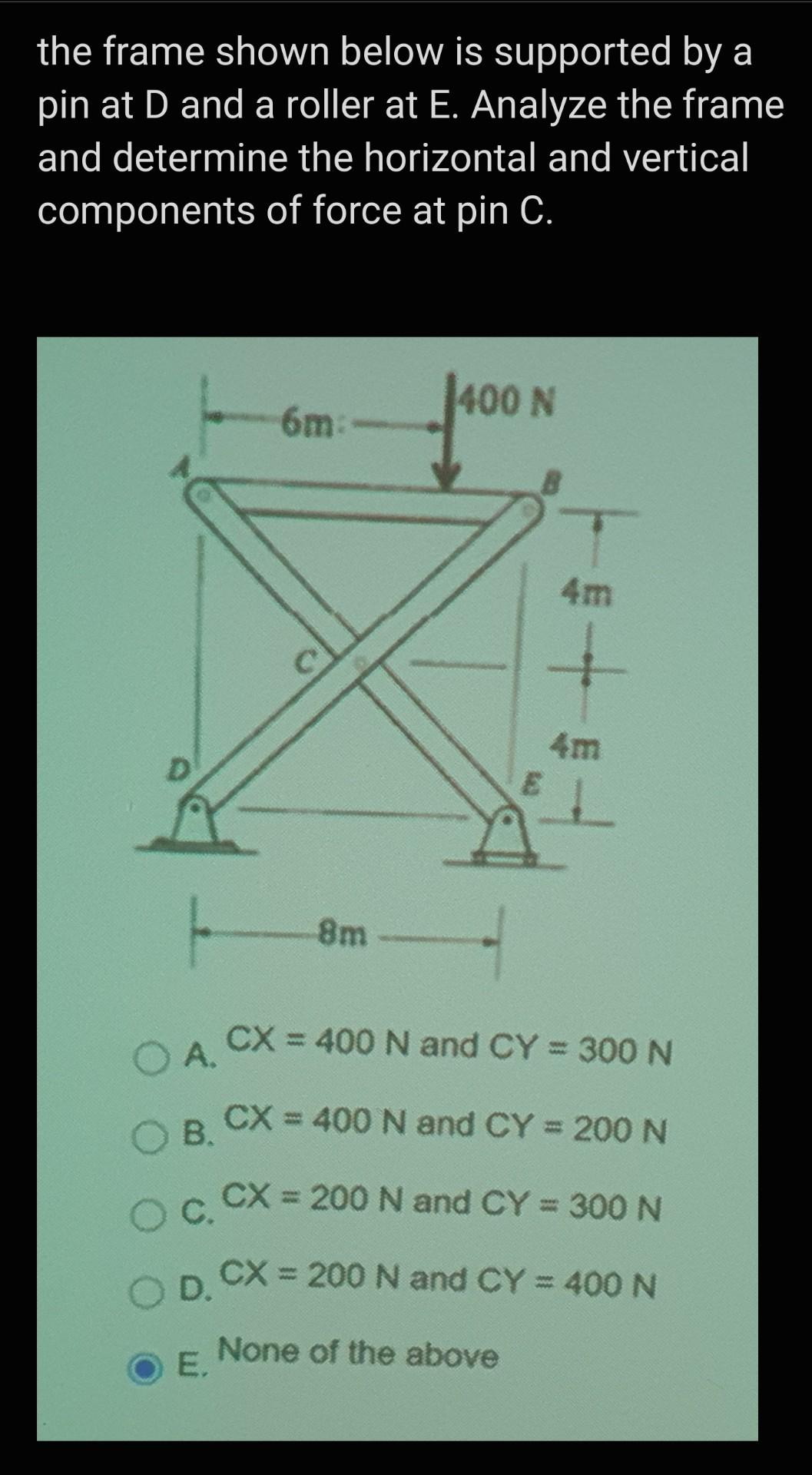 Solved the frame shown below is supported by a pin at D and | Chegg.com