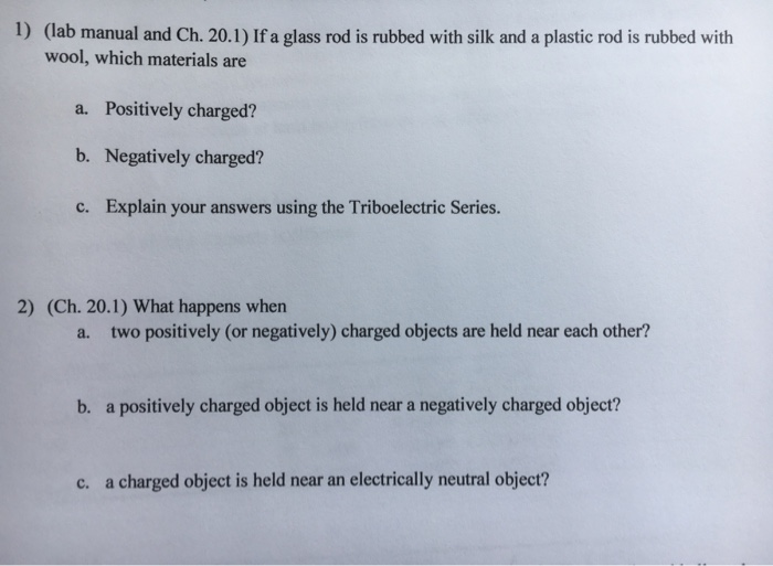 Solved 1) (lab manual and Ch. 20.1) If a glass rod is rubbed
