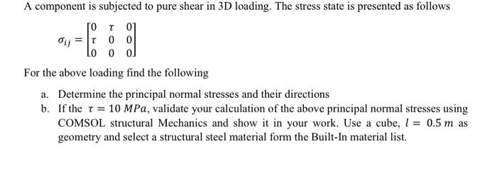 Solved A component is subjected to pure shear in 3D loading. | Chegg.com