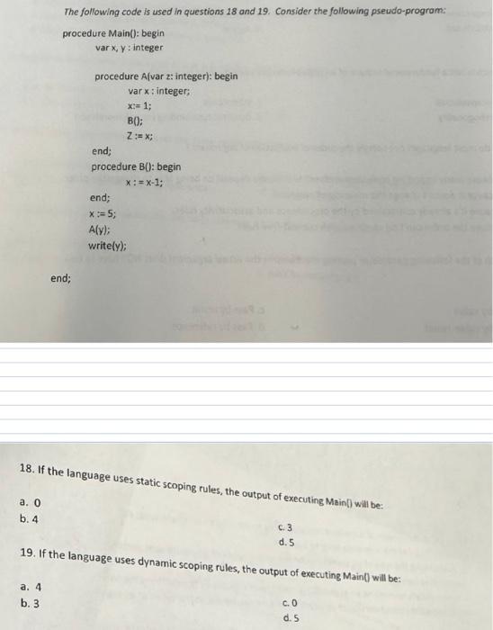Solved The following code is used in questions 18 and 19. | Chegg.com