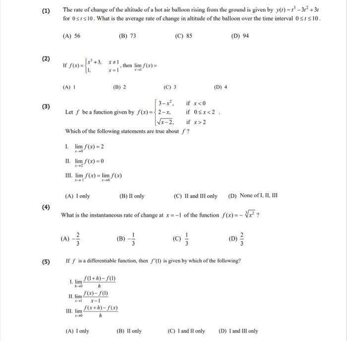 Solved ( (1) The rate of change of the altitude of a hot air | Chegg.com