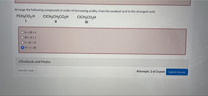 Solved Arrange The Following Compounds In Order Of | Chegg.com