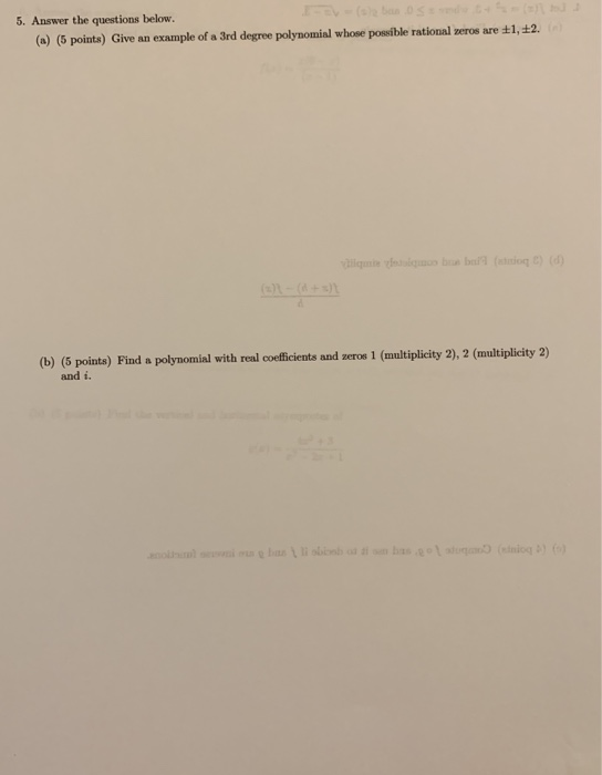 Solved 5 Answer The Questions Below A 5 Points Give Chegg Com